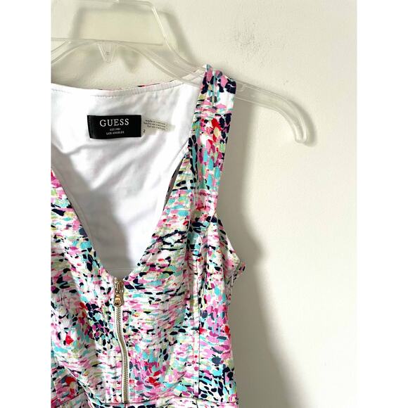 Guess Fit and Flare Zipper Mini Dress White Multi Color Size 2 - Picture 6 of 9